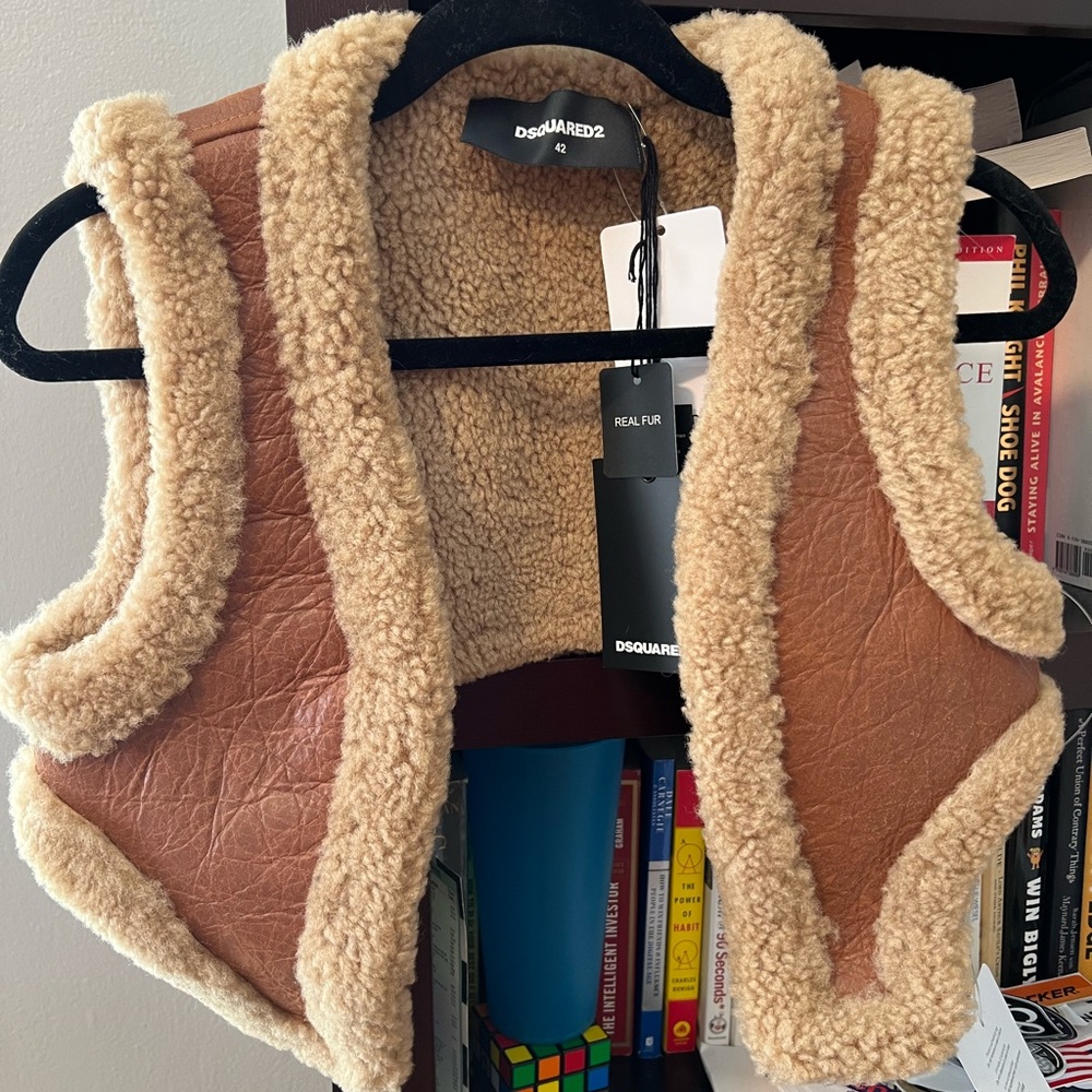 DSQUARED2 Brown and Cream Shearling Vest
